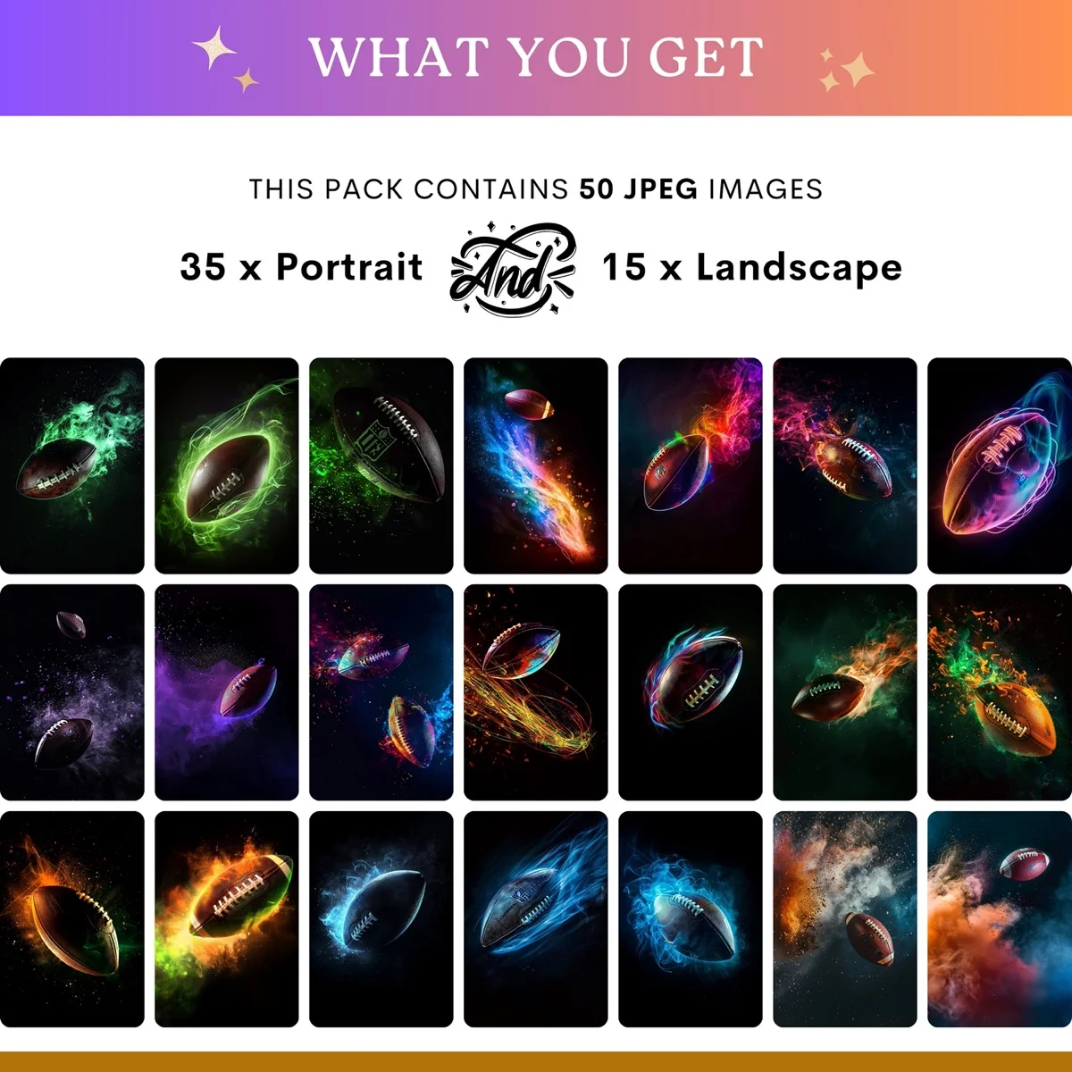 Football Backgrounds - Airborne In Color - what's included: 50 high-resolution backgrounds