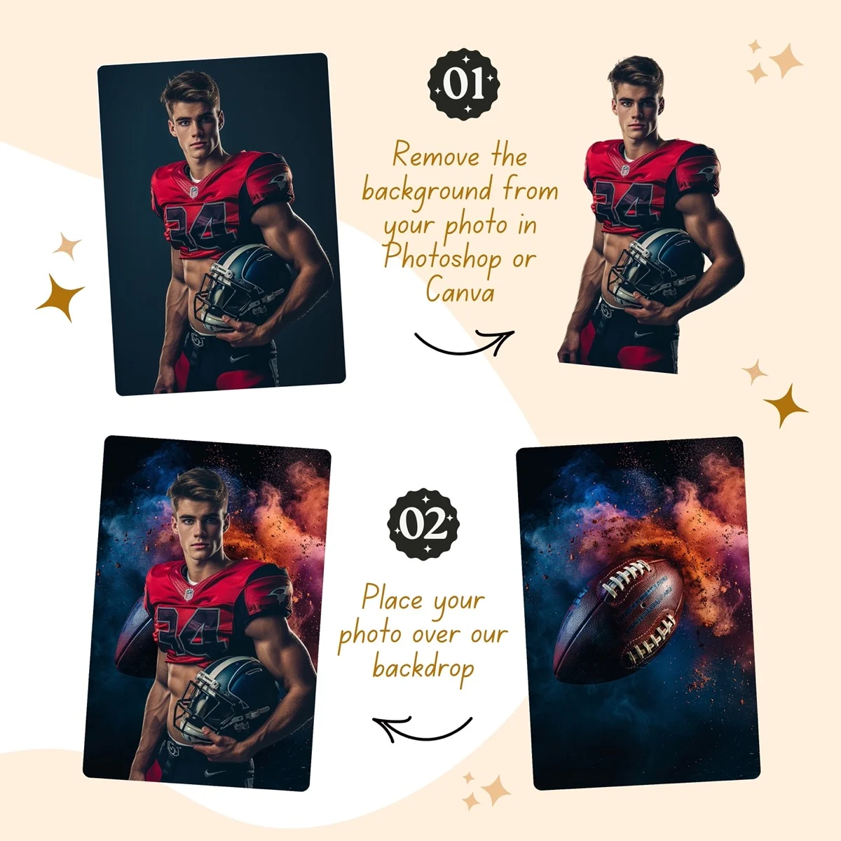 Football Backgrounds - Airborne In Color - before and after photo composite example