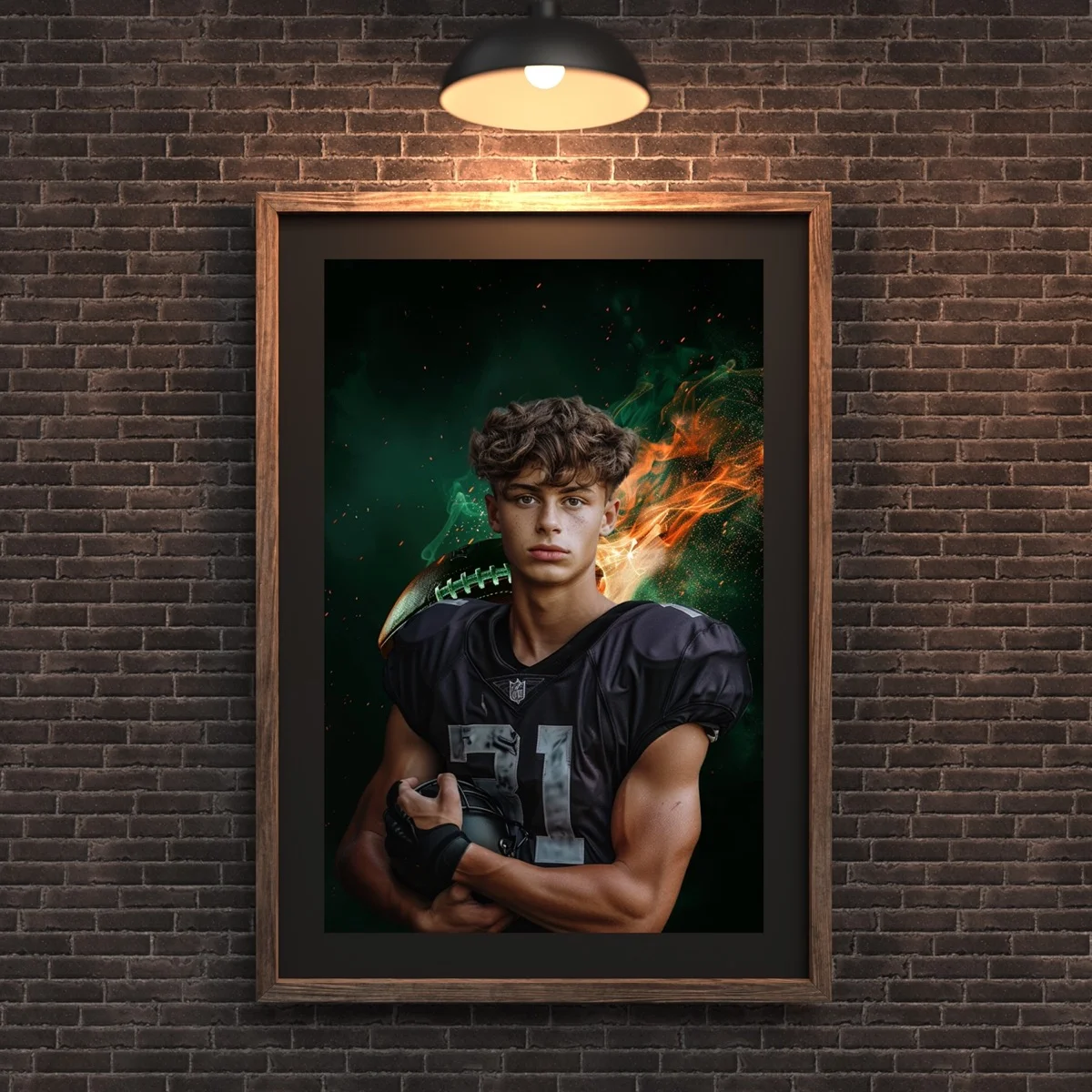 Football Backgrounds - Airborne In Color - wall mockup showing backdrop displayed in a real room setting