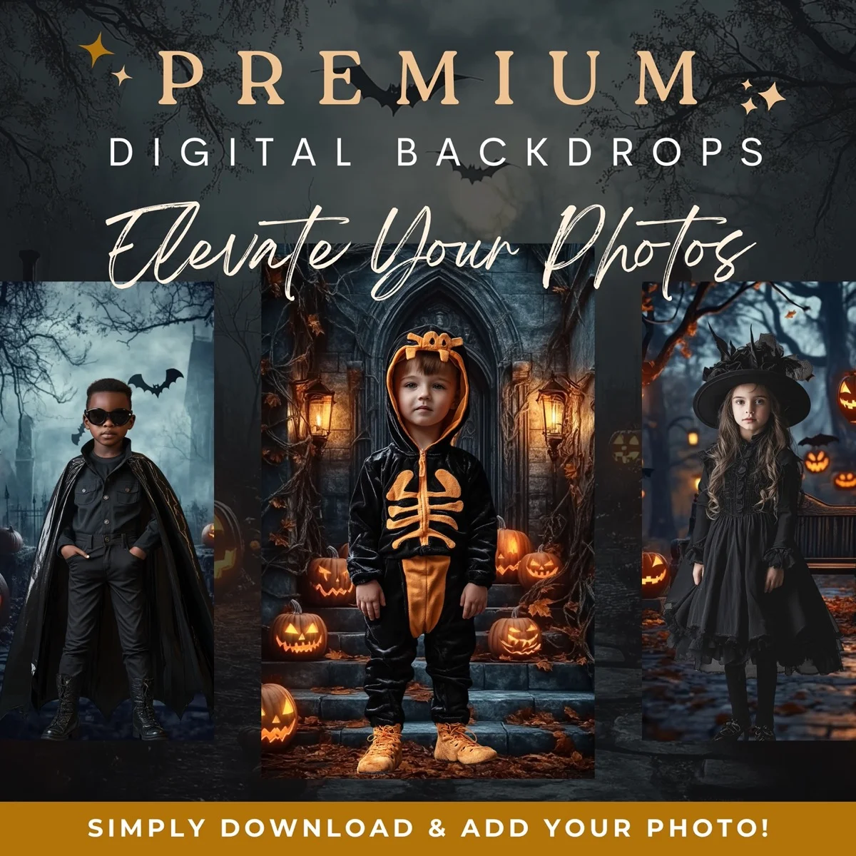 Halloween Backgrounds - Creepy Pumpkins - premium digital backdrop collection preview