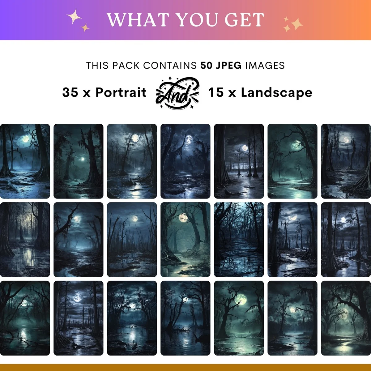 Halloween Backgrounds - Swamp Forest - what's included: 50 high-resolution backgrounds