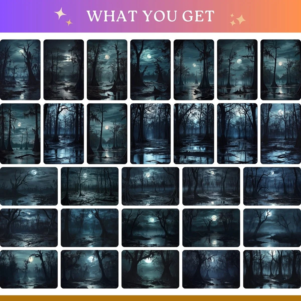 Halloween Backgrounds - Swamp Forest - full collection grid showing portrait and landscape orientations