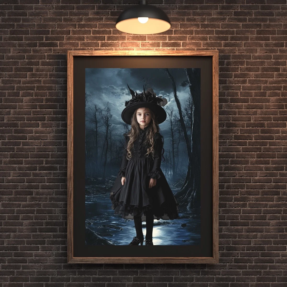 Halloween Backgrounds - Swamp Forest - wall mockup showing backdrop displayed in a real room setting