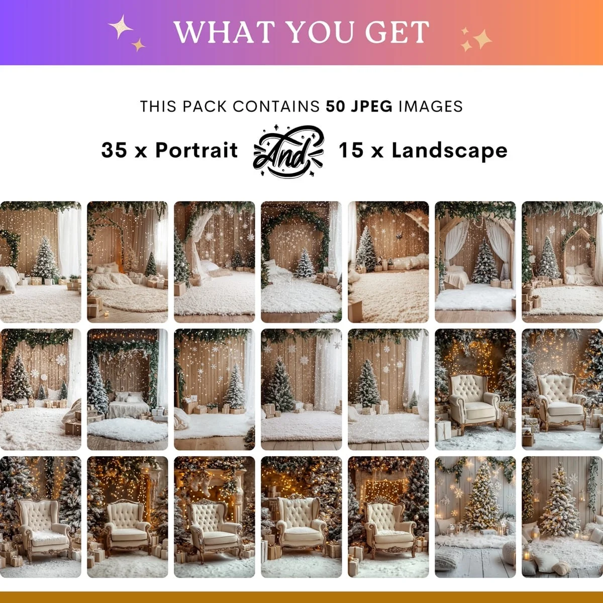 Christmas Backgrounds - Cosy Beige - what's included: 50 high-resolution backgrounds