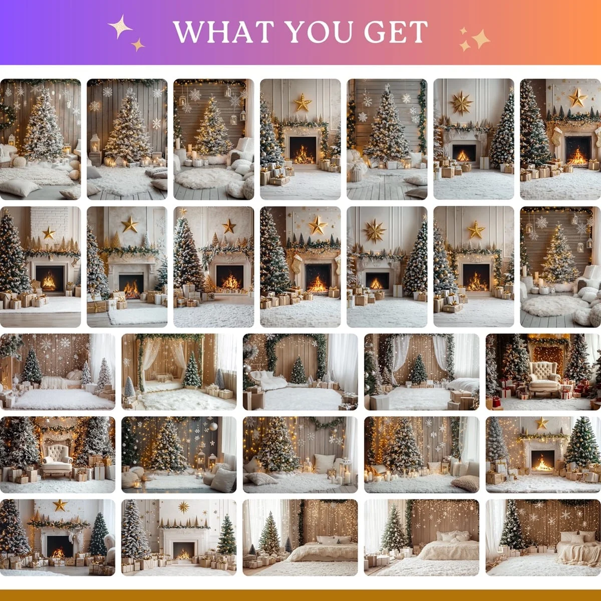 Christmas Backgrounds - Cosy Beige - full collection grid showing portrait and landscape orientations