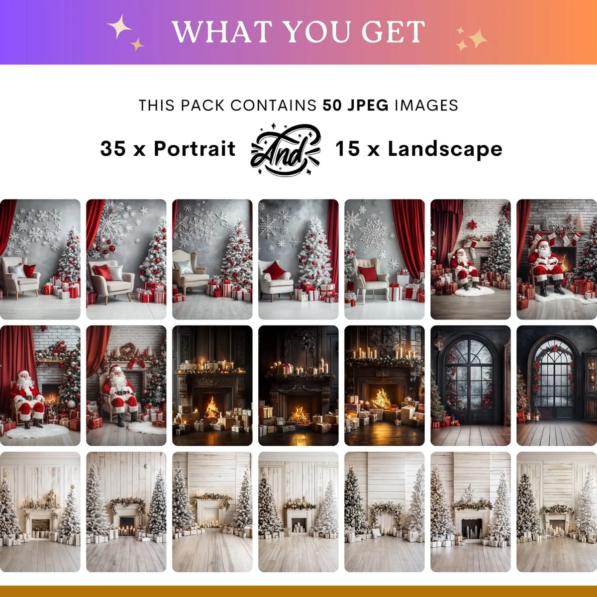 Christmas Backgrounds - Traditional Holidays - what's included: 50 high-resolution backgrounds