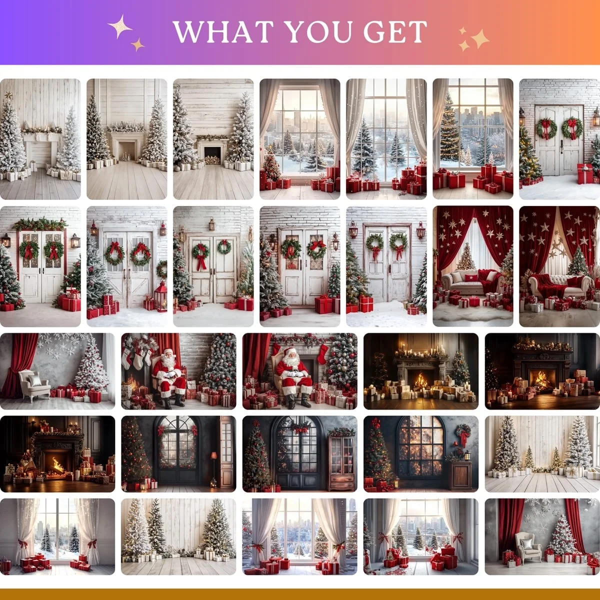 Christmas Backgrounds - Traditional Holidays - full collection grid showing portrait and landscape orientations