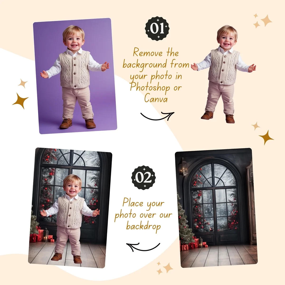 Christmas Backgrounds - Traditional Holidays - before and after photo composite example