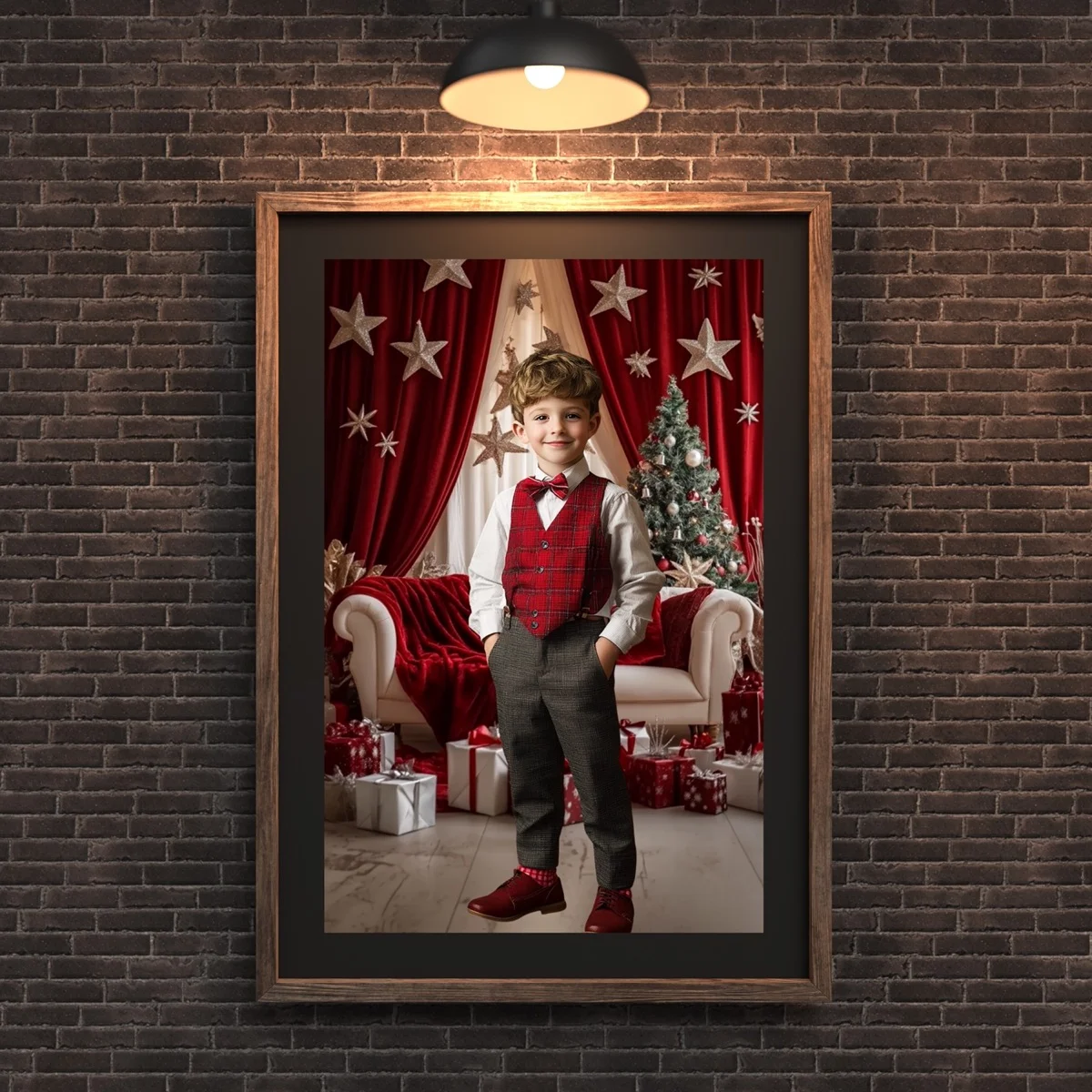 Christmas Backgrounds - Traditional Holidays - wall mockup showing backdrop displayed in a real room setting