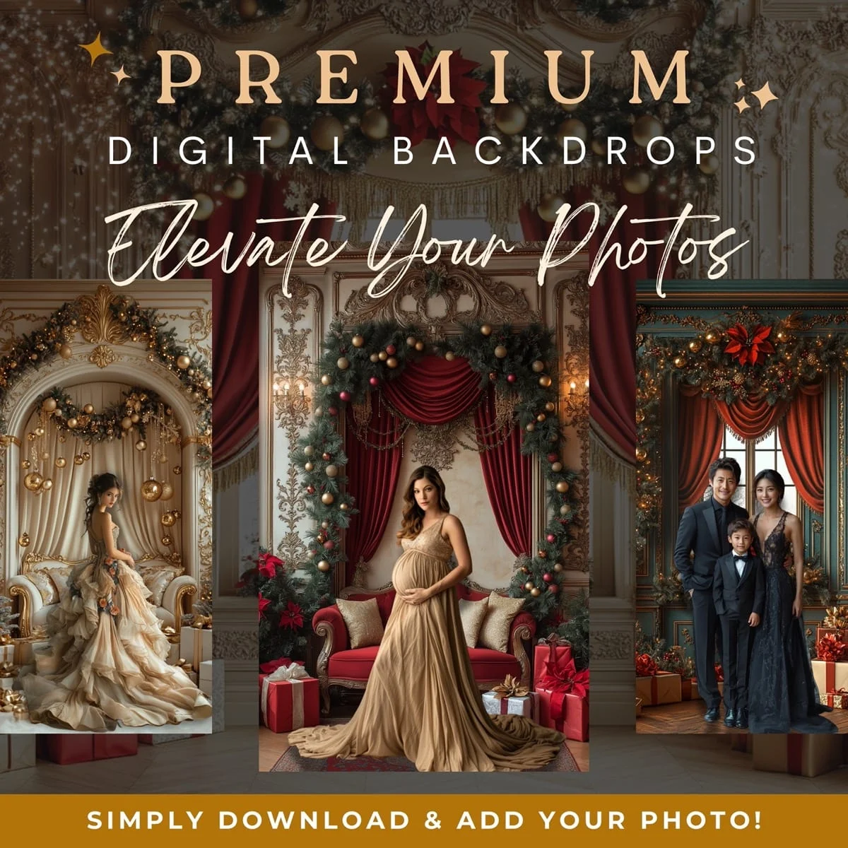 Christmas Backgrounds - Festive Home - premium digital backdrop collection preview