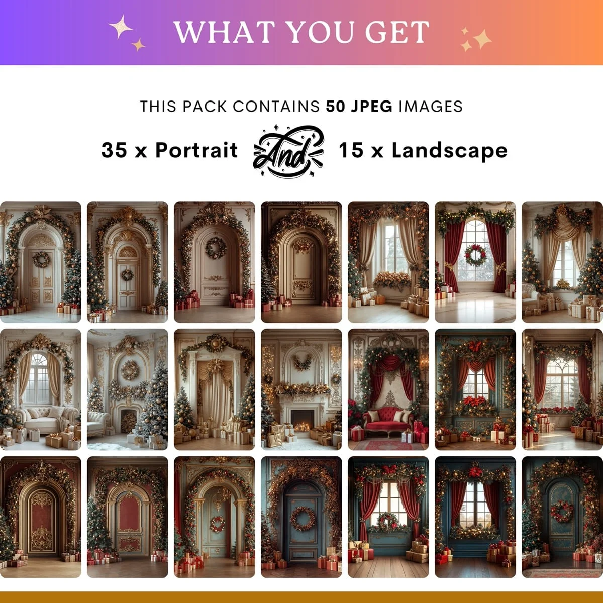 Christmas Backgrounds - Festive Home - what's included: 50 high-resolution backgrounds