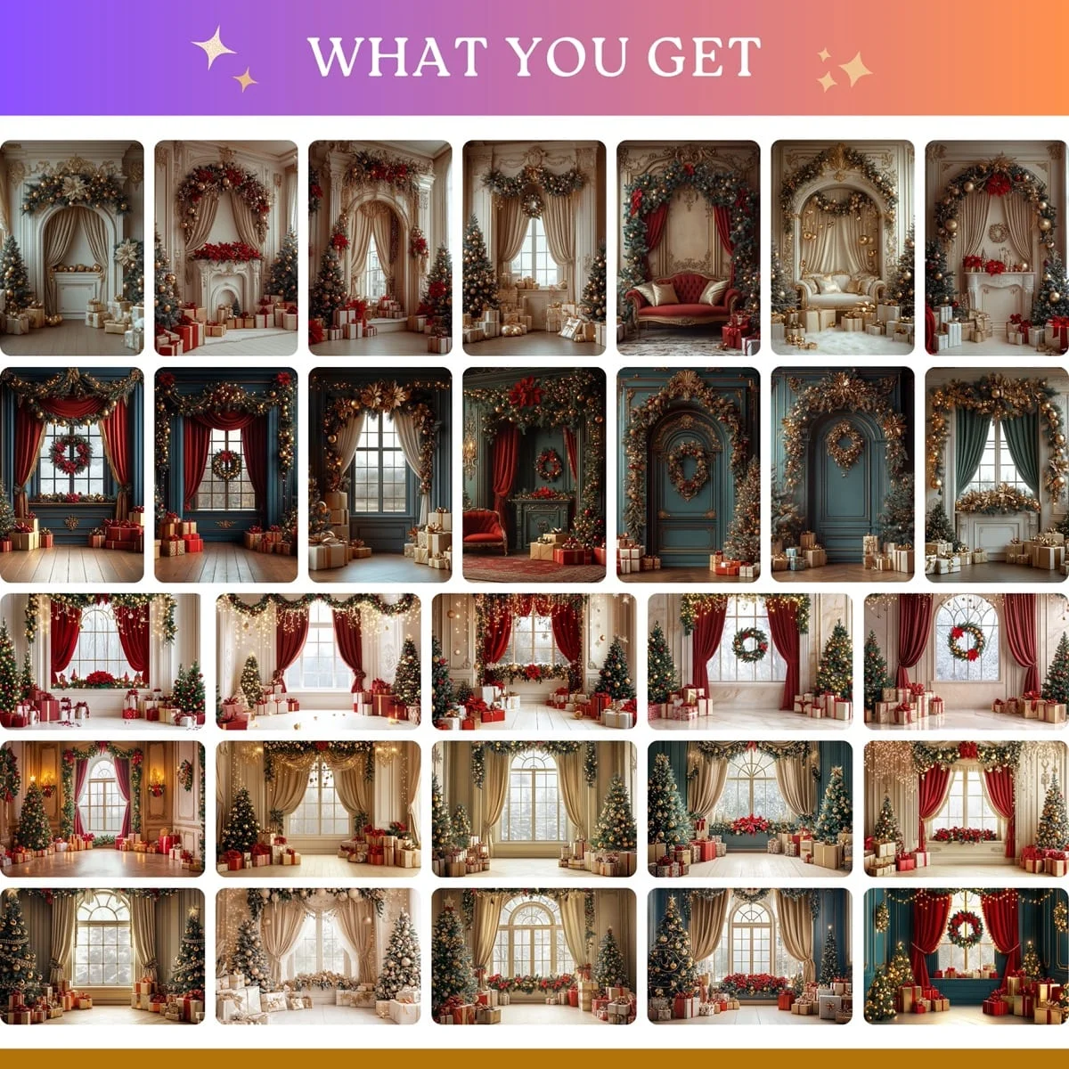 Christmas Backgrounds - Festive Home - full collection grid showing portrait and landscape orientations
