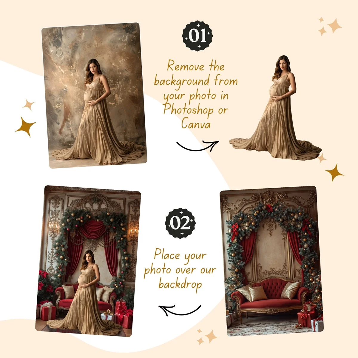 Christmas Backgrounds - Festive Home - before and after photo composite example