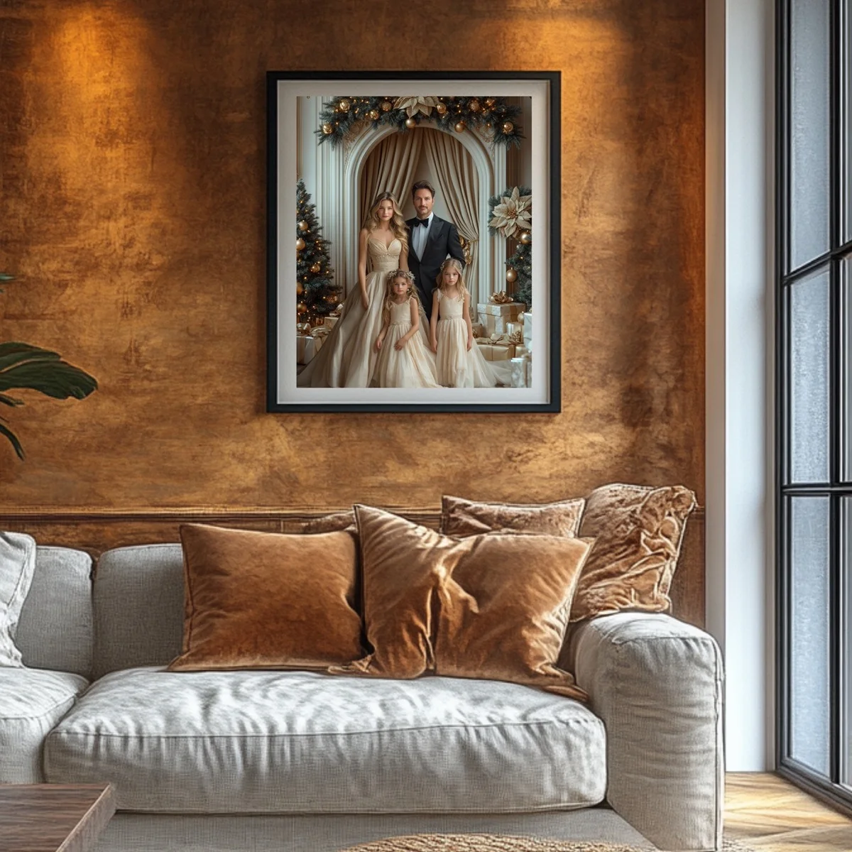 Christmas Backgrounds - Festive Home - wall mockup showing backdrop displayed in a real room setting