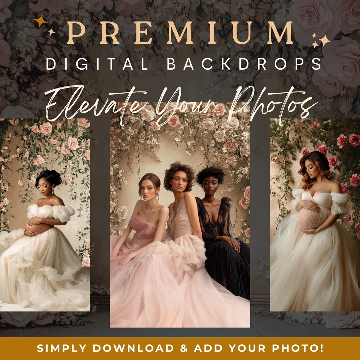 Studio Backgrounds - Beige Floral Wall - premium digital backdrop collection preview