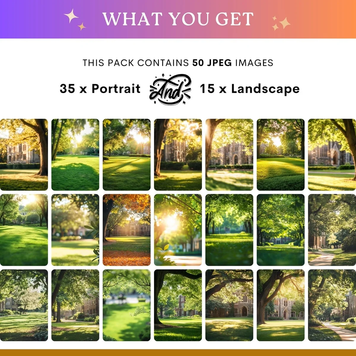 Graduation Backgrounds - Graduation Garden - what's included: 50 high-resolution backgrounds