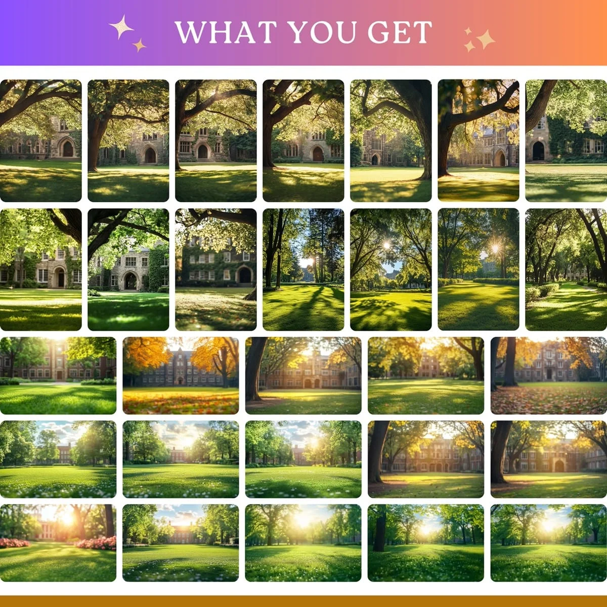Graduation Backgrounds - Graduation Garden - full collection grid showing portrait and landscape orientations