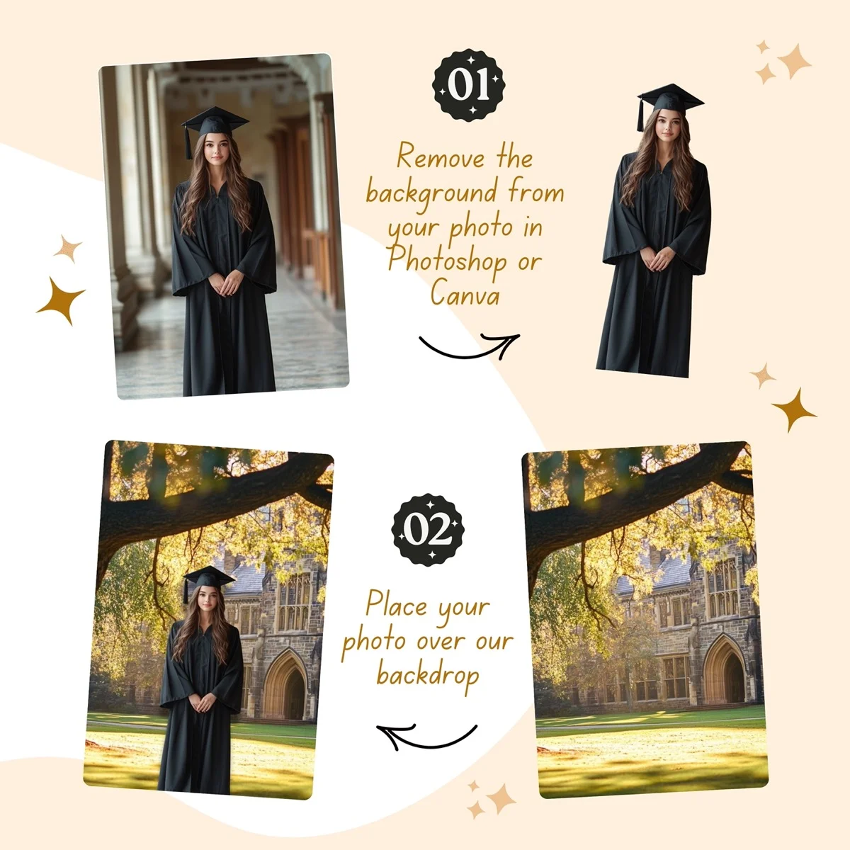 Graduation Backgrounds - Graduation Garden - before and after photo composite example