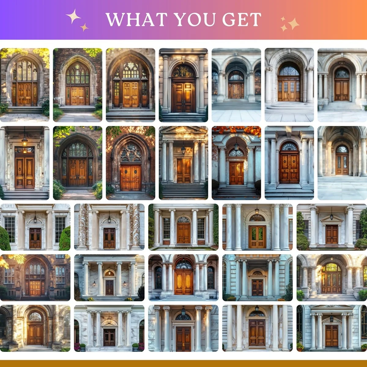 Graduation Backgrounds - Grand Entrance - full collection grid showing portrait and landscape orientations