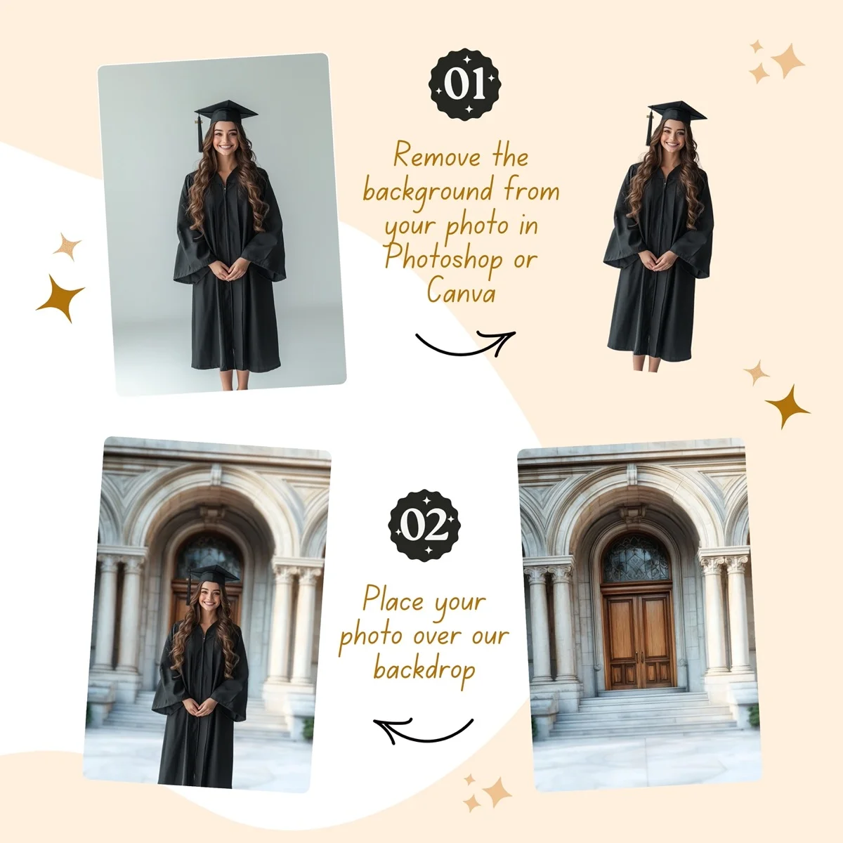 Graduation Backgrounds - Grand Entrance - before and after photo composite example