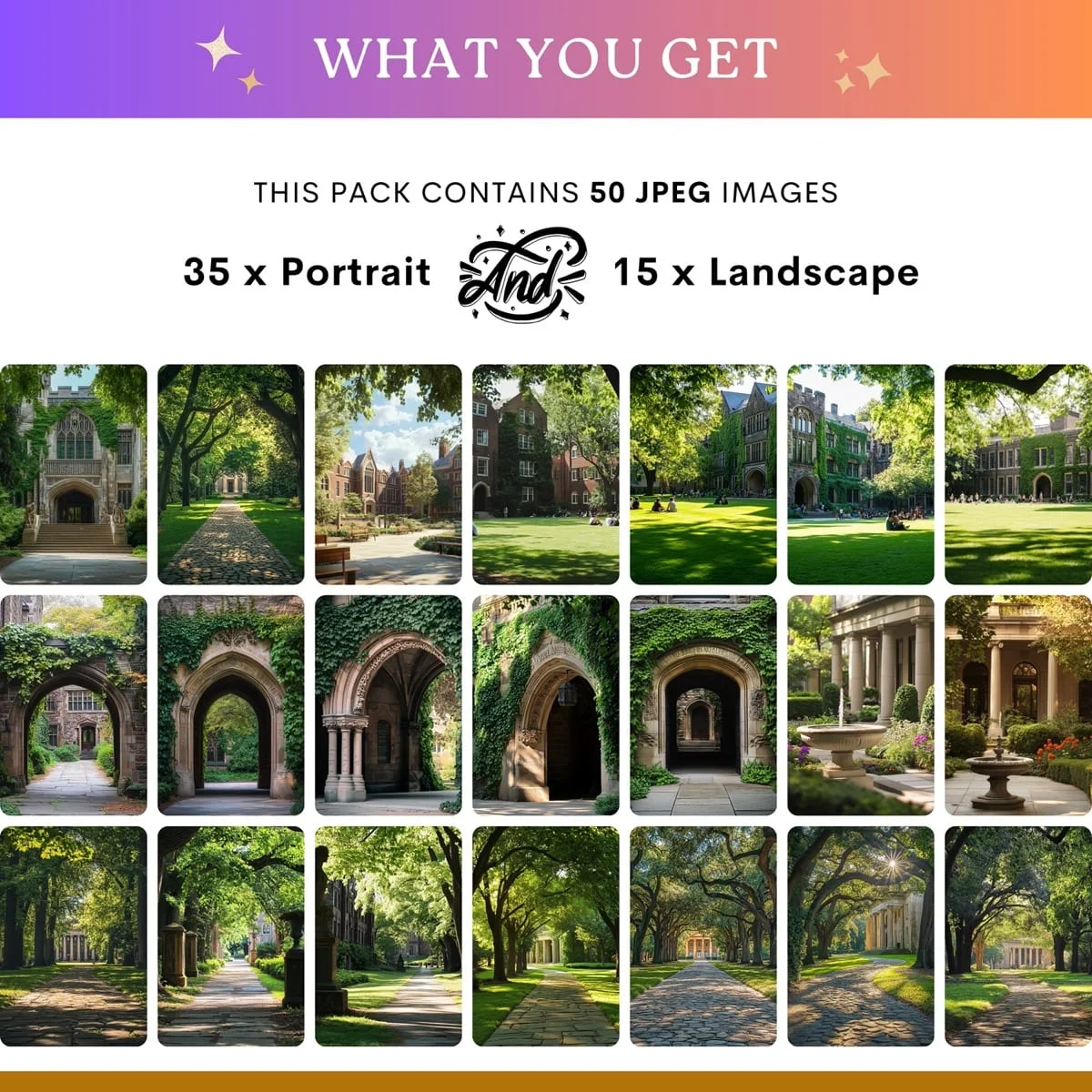 Graduation Backgrounds - Classic Ivy League - what's included: 50 high-resolution backgrounds