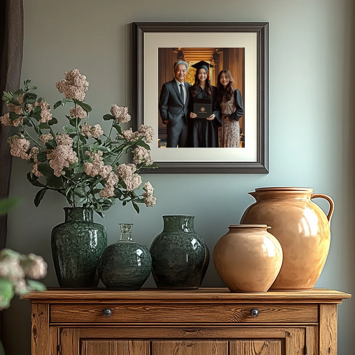 Graduation Backgrounds - Classic Ivy League - wall mockup showing backdrop displayed in a real room setting