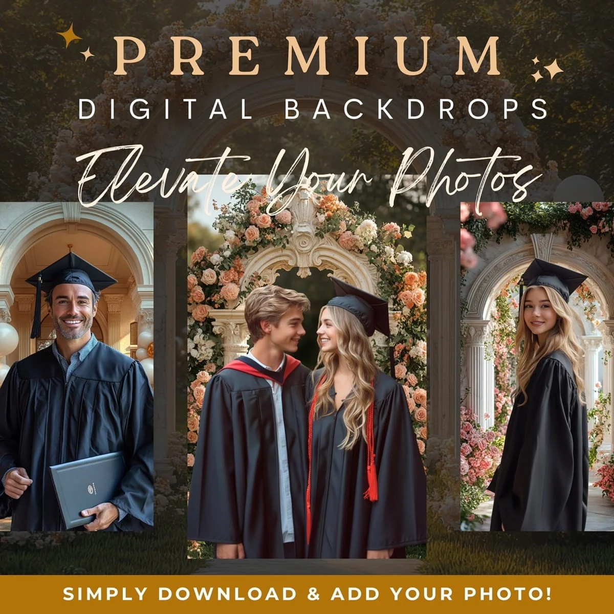Graduation Backgrounds - White Marble Arch - premium digital backdrop collection preview