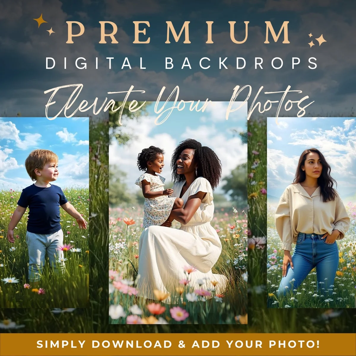 Springtime Backgrounds - Wildflower Meadow - premium digital backdrop collection preview