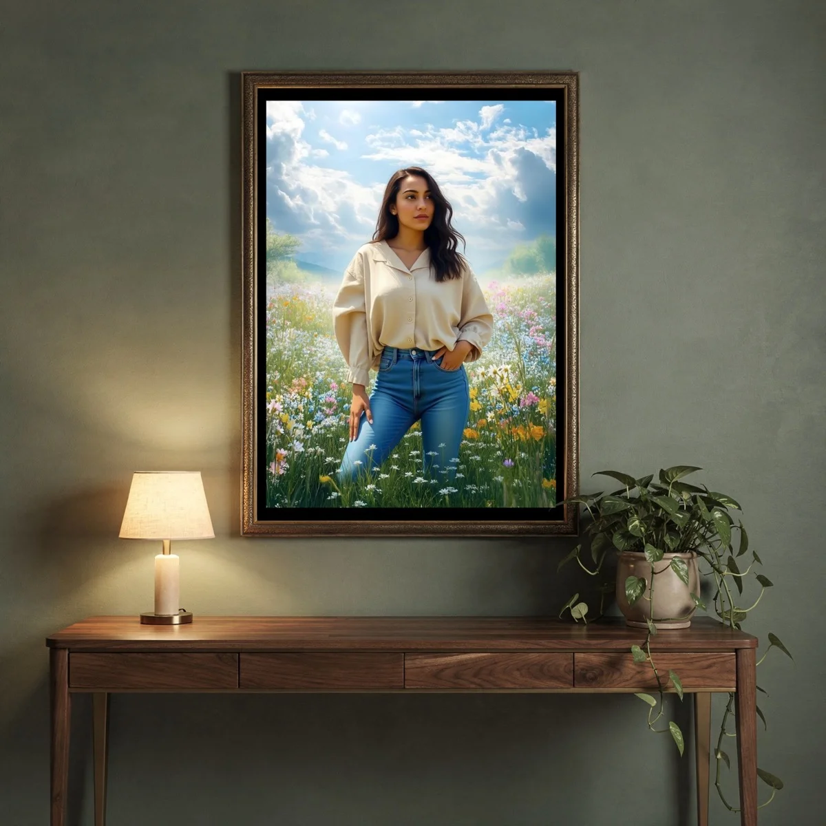 Springtime Backgrounds - Wildflower Meadow - wall mockup showing backdrop displayed in a real room setting