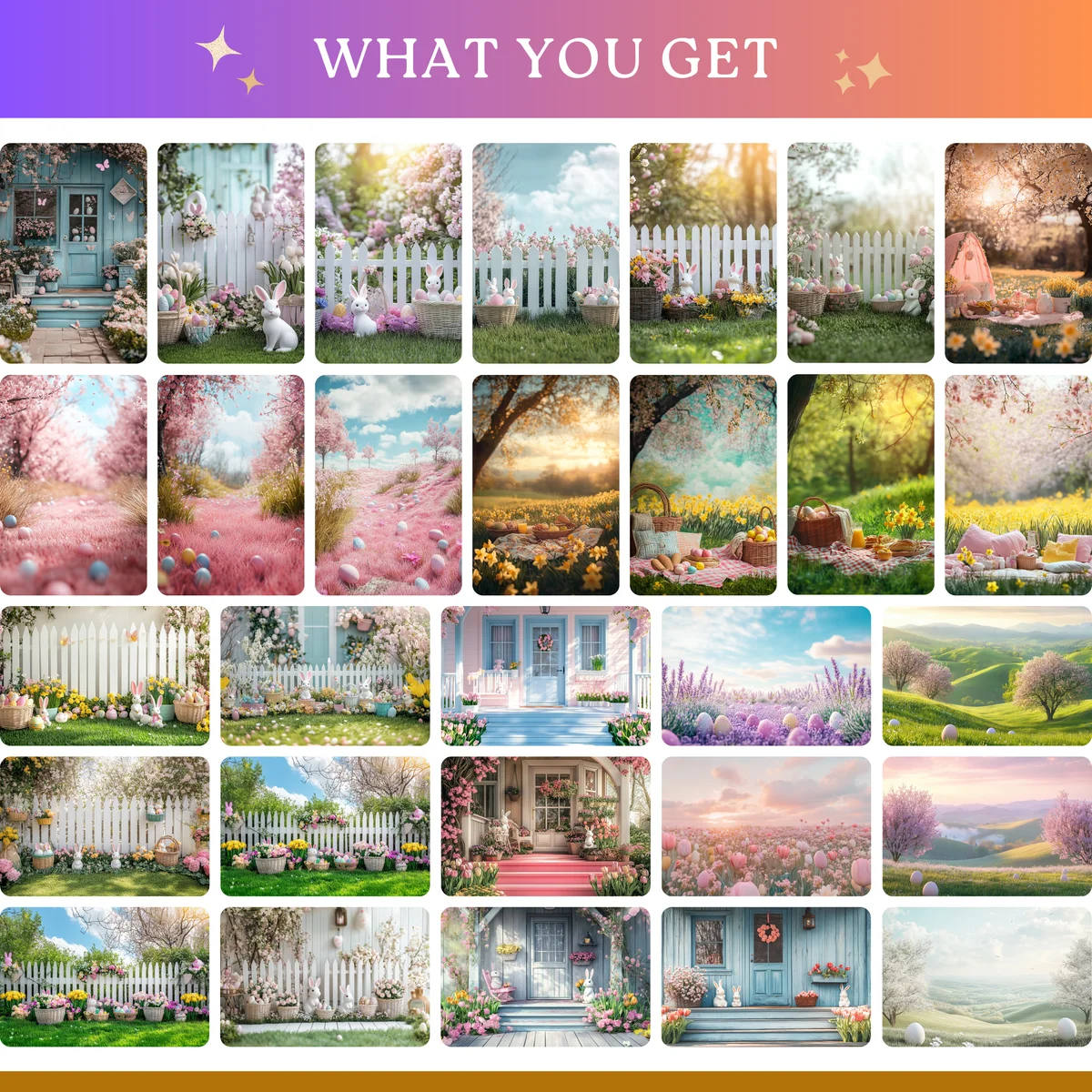 Springtime Backgrounds - Easter Pastels - full collection grid showing portrait and landscape orientations