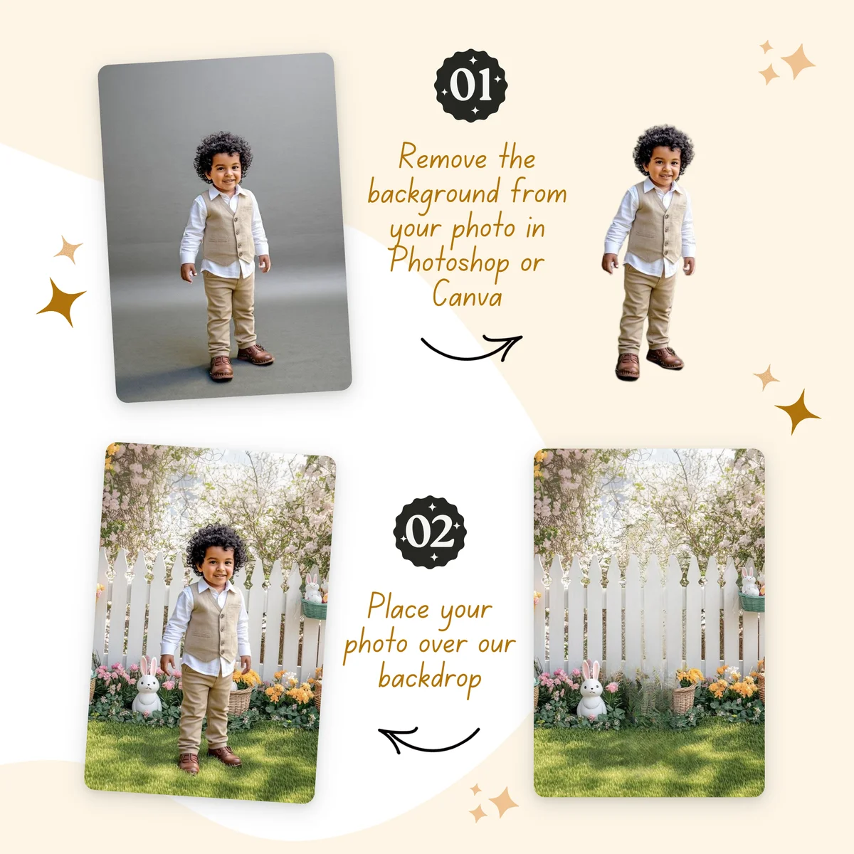 Springtime Backgrounds - Easter Pastels - before and after photo composite example