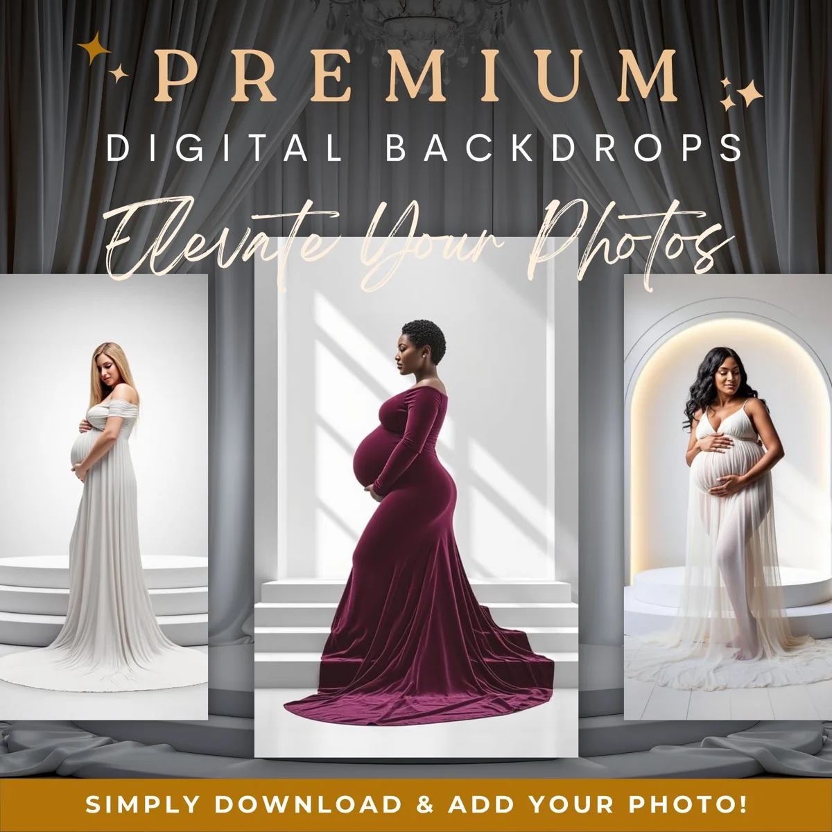 Maternity Backgrounds - White Podiums - premium digital backdrop collection preview