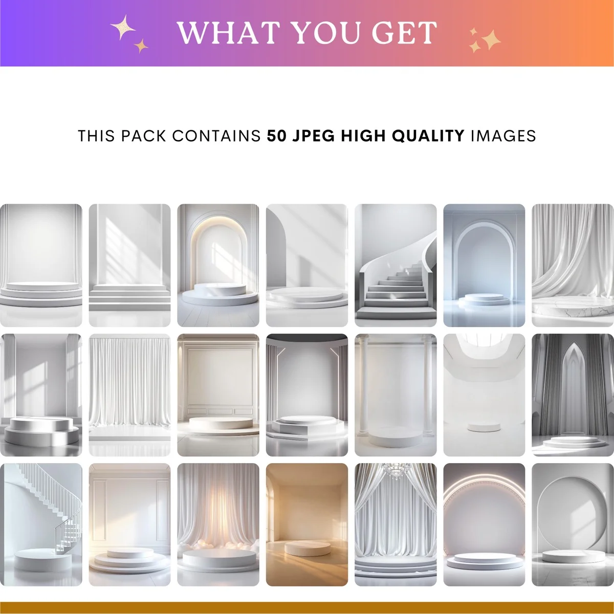 Maternity Backgrounds - White Podiums - what's included: 50 high-resolution backgrounds