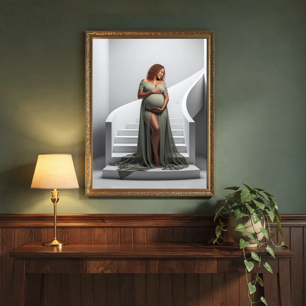 Maternity Backgrounds - White Podiums - wall mockup showing backdrop displayed in a real room setting