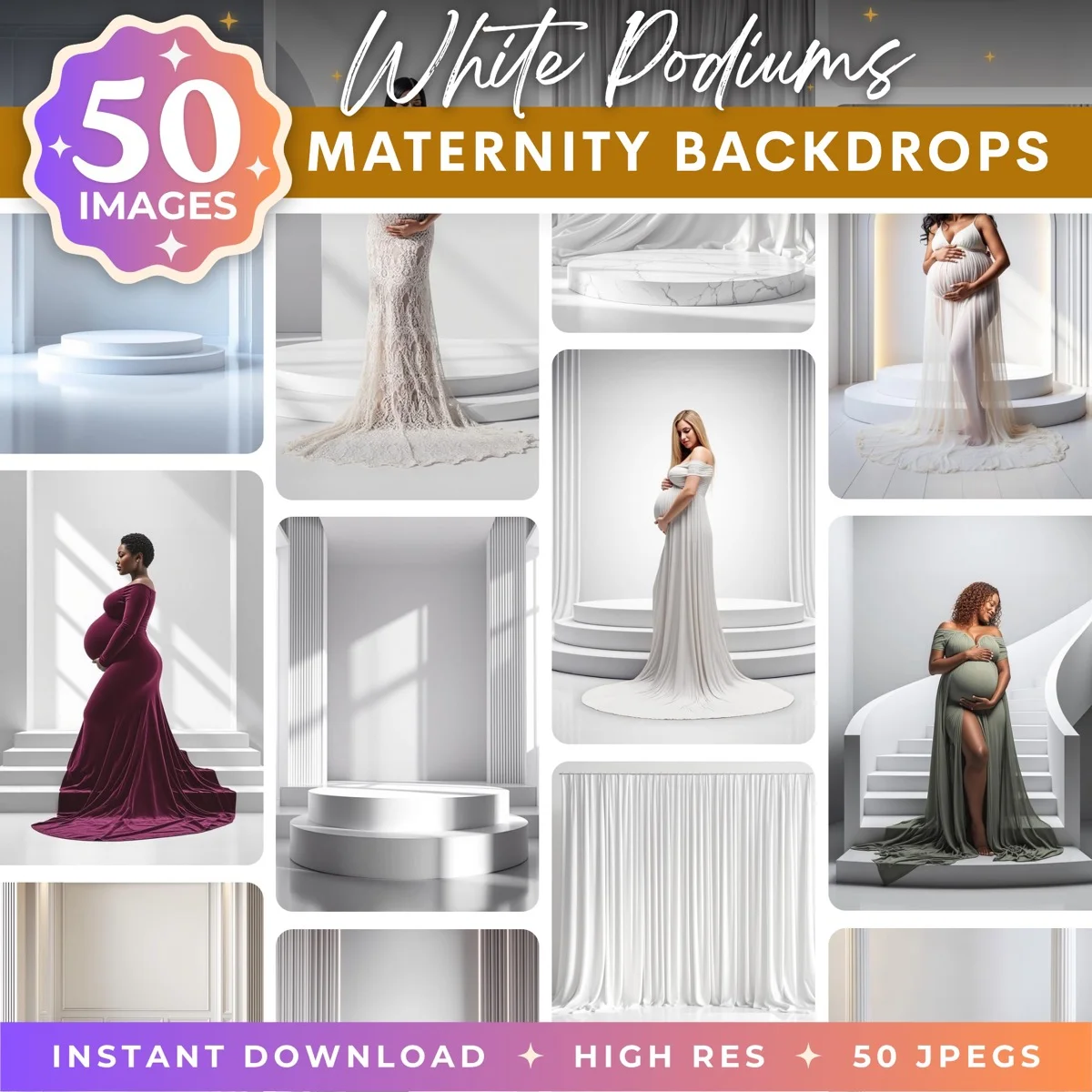 Maternity Backgrounds - White Podiums