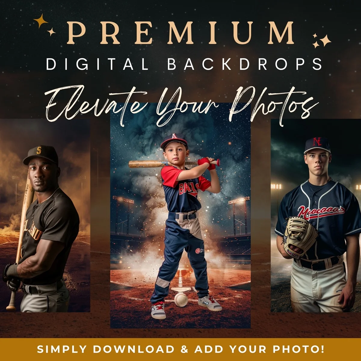Baseball Backgrounds - Stadium at Night - premium digital backdrop collection preview