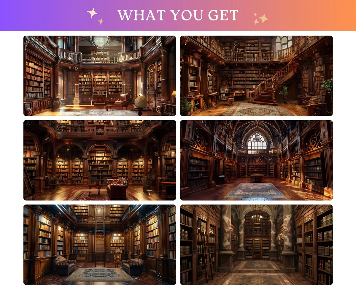 Zoom Backgrounds - Old Library - before and after photo composite example