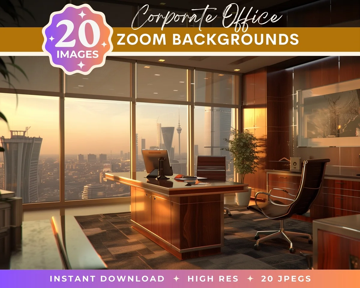 Zoom Backgrounds - Corporate Office - pack overview with sample zoom backgrounds