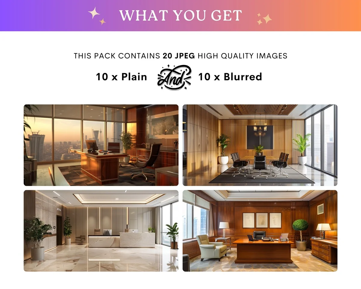 Zoom Backgrounds - Corporate Office - full collection grid showing portrait and landscape orientations