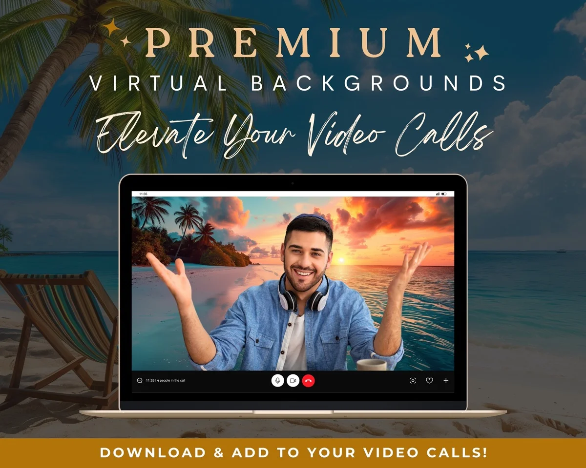 Zoom Backgrounds - Beach - premium digital backdrop collection preview