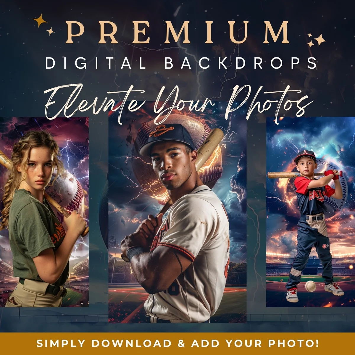 Baseball Backgrounds - Lightning - premium digital backdrop collection preview