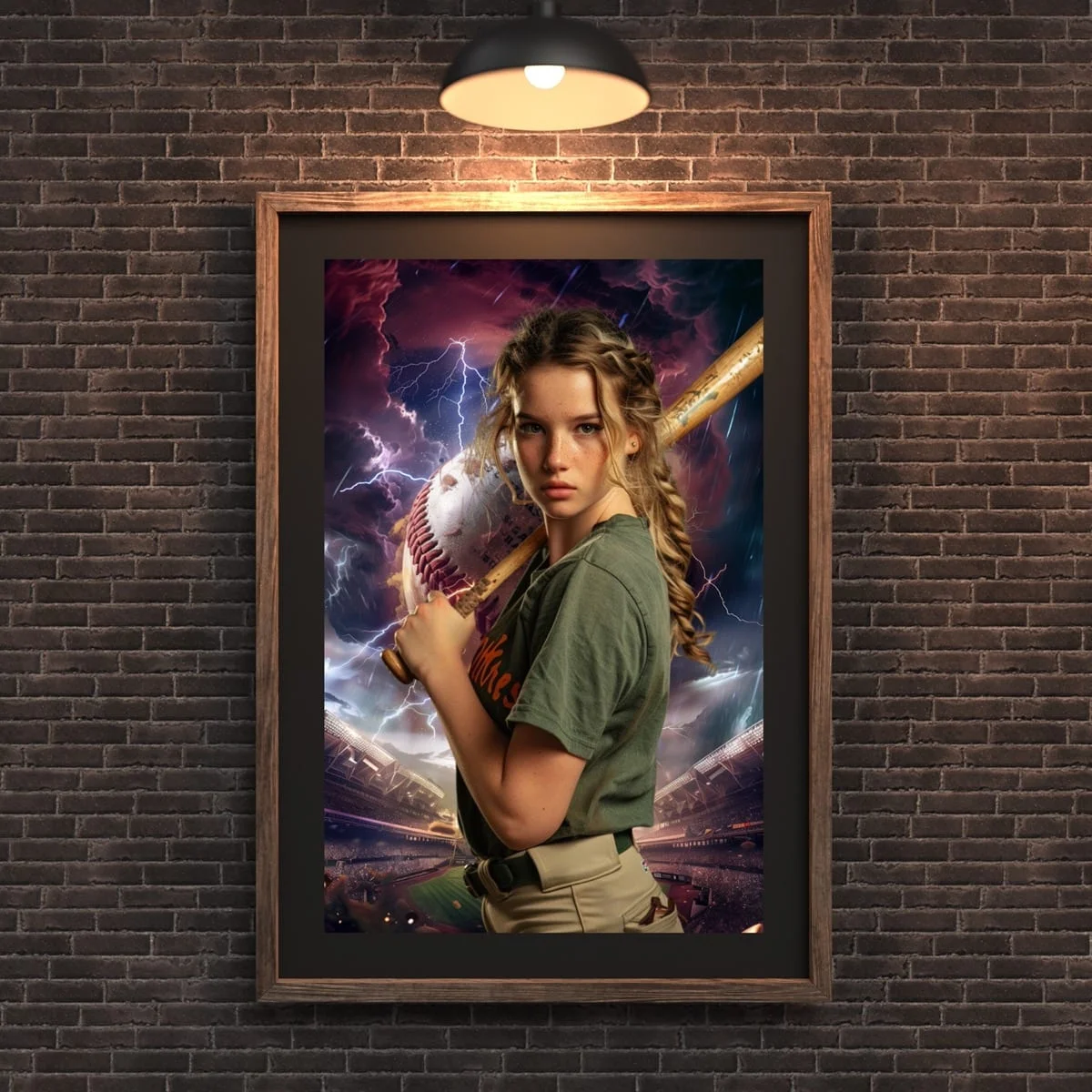 Baseball Backgrounds - Lightning - wall mockup showing backdrop displayed in a real room setting