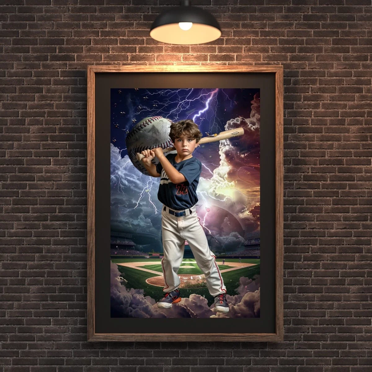Baseball Backgrounds - Lighting Flag - wall mockup showing backdrop displayed in a real room setting