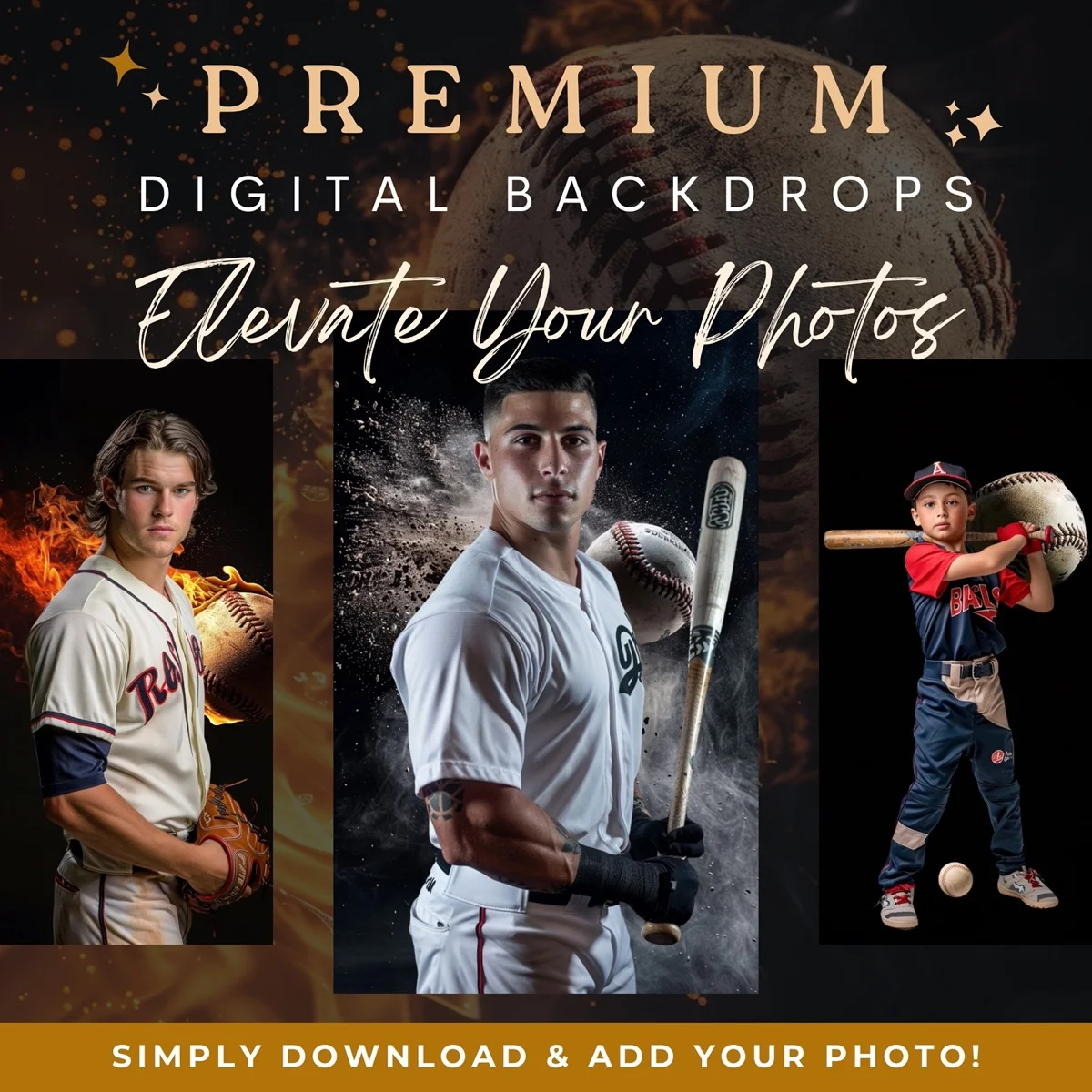 Baseball Backgrounds - Airborne - premium digital backdrop collection preview