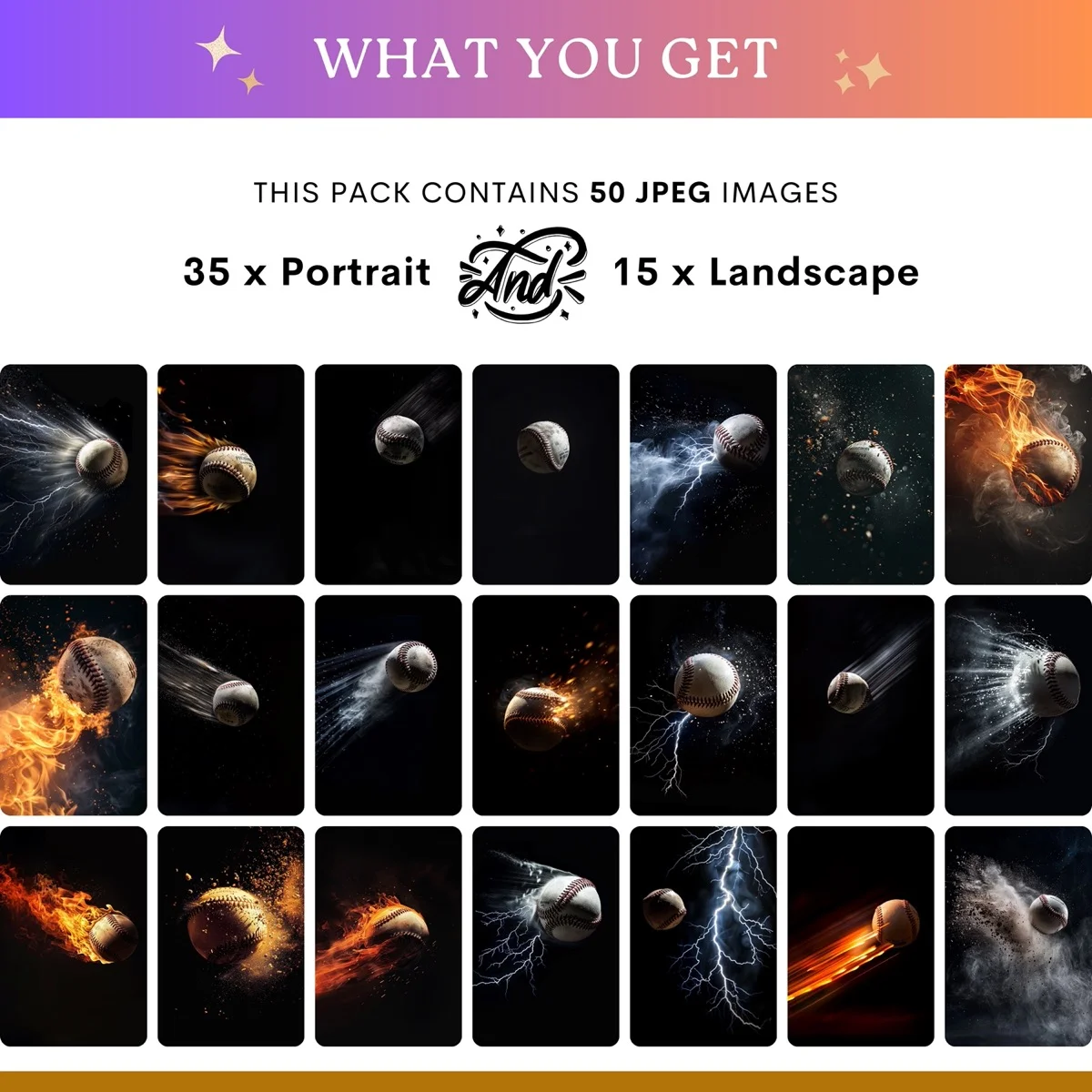 Baseball Backgrounds - Airborne - what's included: 50 high-resolution backgrounds