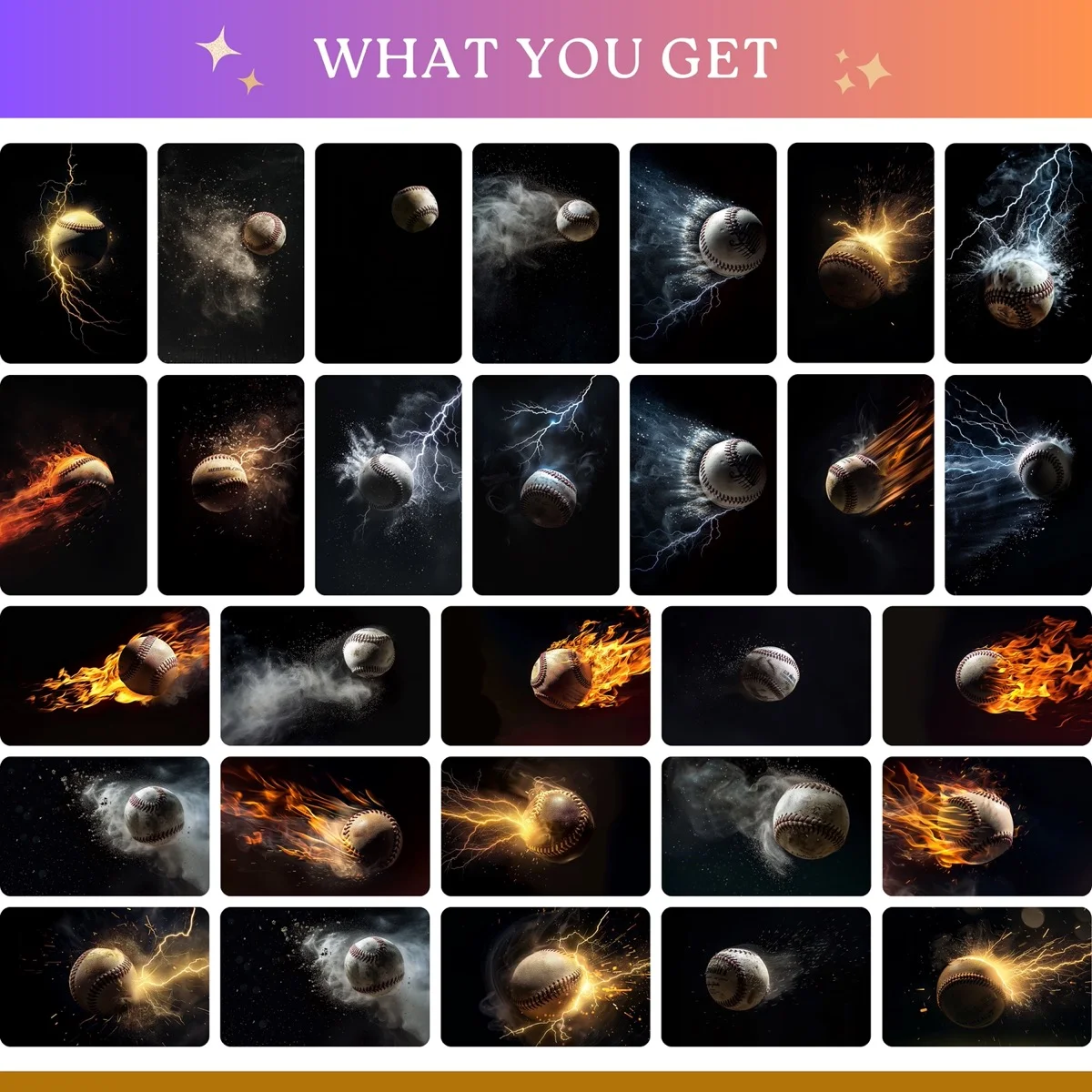 Baseball Backgrounds - Airborne - full collection grid showing portrait and landscape orientations