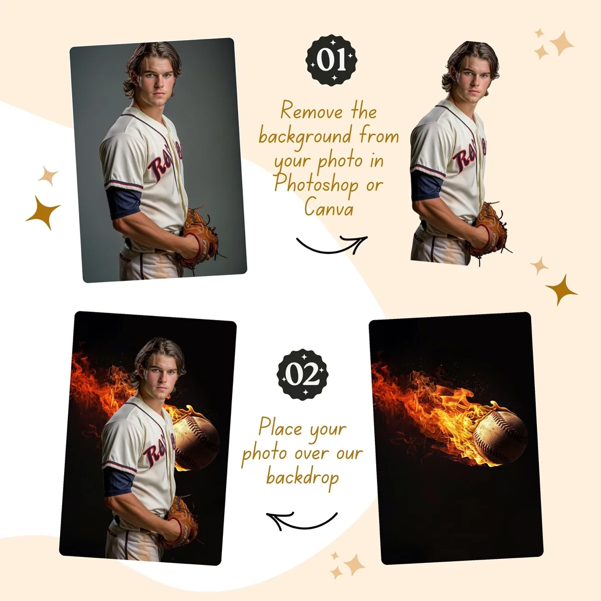 Baseball Backgrounds - Airborne - before and after photo composite example