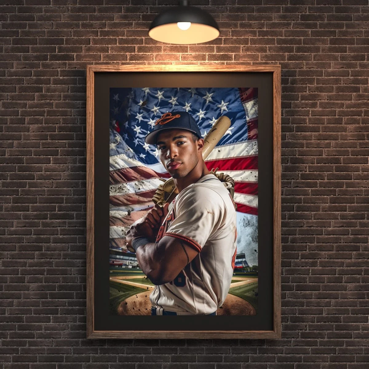 Baseball Backgrounds - Glove & US Flag - wall mockup showing backdrop displayed in a real room setting