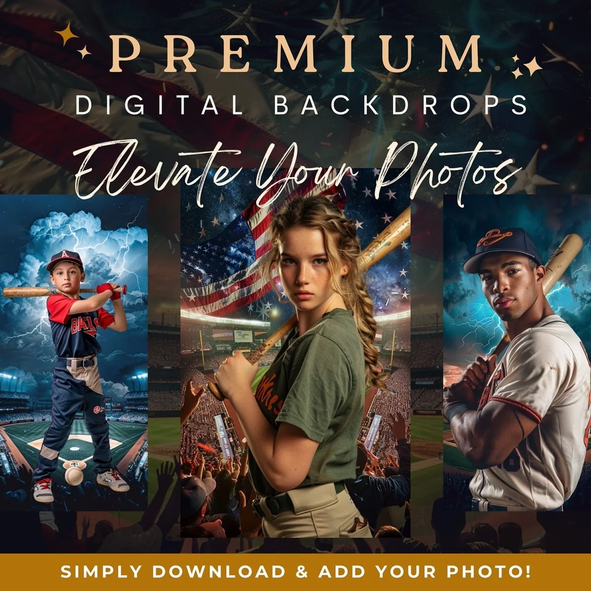 Baseball Backgrounds - Stadium Crowd - premium digital backdrop collection preview