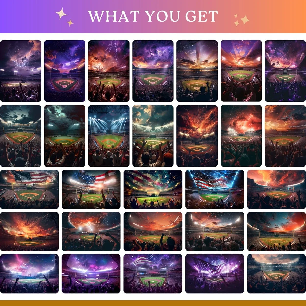 Baseball Backgrounds - Stadium Crowd - full collection grid showing portrait and landscape orientations